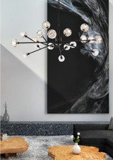Crystal Chandelier 18 Light Fixture Large Foyer or Dining Room Black Sputnik 48"