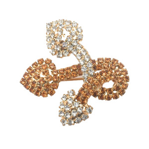 Authentic Rhinestone Crystal Heart & Arrow Brooch Pin Yellow Gold Plated Jewelry