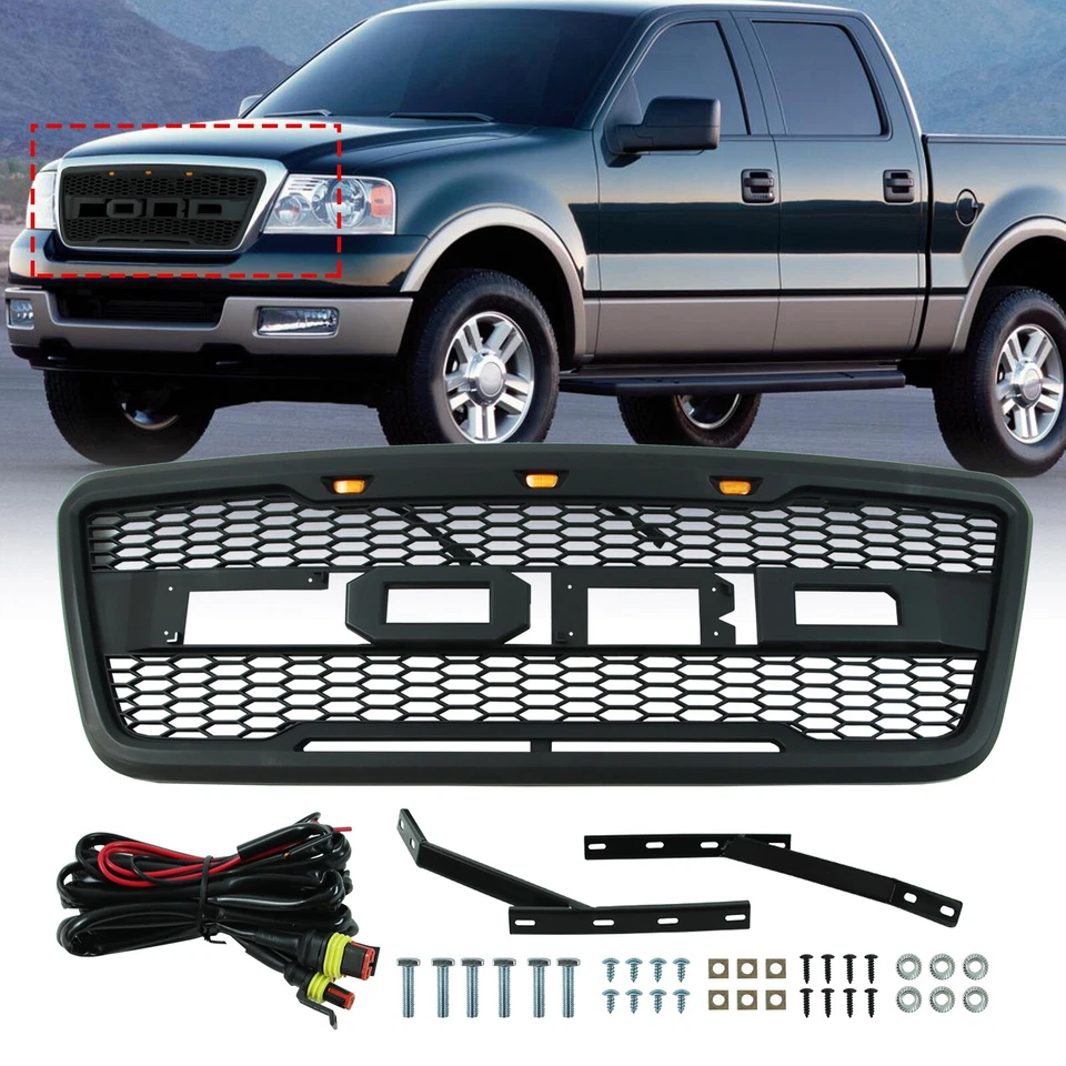 Front Grill for 2004-2008 FORD F150 W/Lights Black Foto 3 de 4