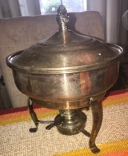 Vintage 1950s Silver-Plated Large Covered Chafing Dish for Buffets & Holidays
