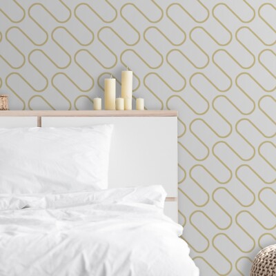  Linear Curve Wavey Wallpaper Lines Minimalist Feature White Metallic Gold 