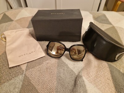Bvlgari 8181-b Oversize Black Gold Mirrored Sunglasses Swarovski Detail  UK