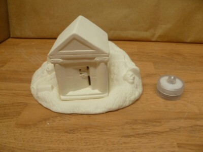 C-0807 Halloween Village Cemetery & Crypt 4''T with TEA LIGHT Ceramic Bisque