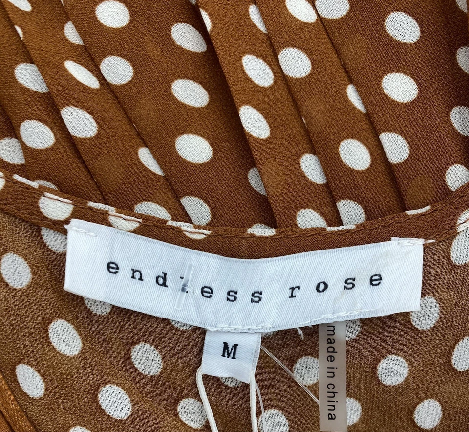 Nuevo con etiquetas Mameluco Plisado Rosa Sin Final - Marrón y Blanco Lunares Gasa, Talla M Foto 3 de 4