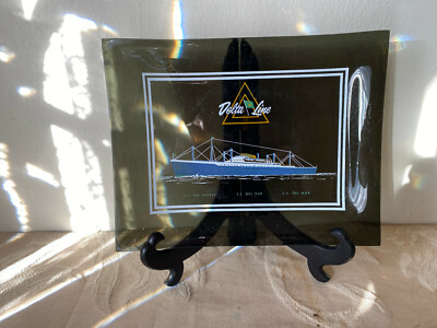 Vintage Delta Line Cruise Ship Black Glass Plate SS Del Norte SS Del Sud SS Del