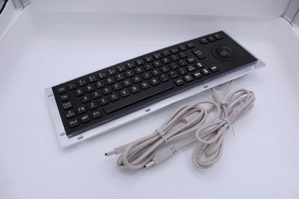 Black Industrial USB Keyboard With Mechanical Trackball Kiosk Metal Keypad - Image 3 of 4