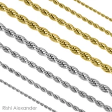 Stainless Steel or Gold Plated Rope Chain Necklace Boys and Mens Lengths