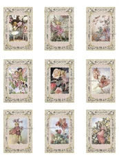 Vtg Pink Flower Fairies C Barker A MULTI-SIZE SET Cotton Fabric Quilt Blocks