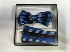 Mens Vesuvio Napoli Blue Bow Tie With Pocket Square SET NEW