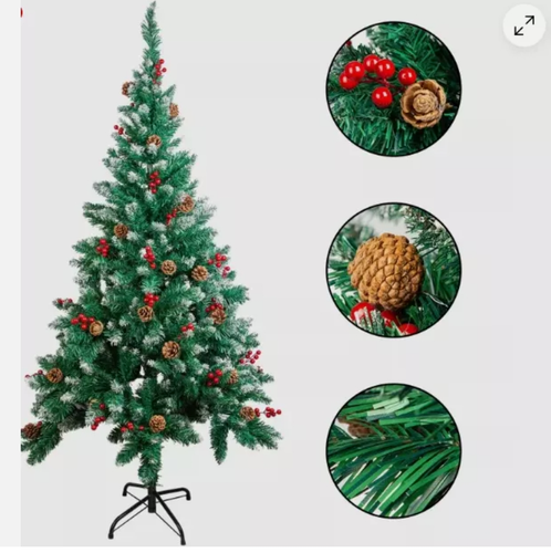 6FT Christmas Tree Metal Stand holly berry pine cone 6white/6yellow/6red ball - Picture 3 of 7