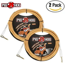 2-PACK Pig Hog PCH102OCR 1/4" Right Angle 10FT Instrument Cable Orange Creme
