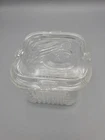 Vintage Federal Clear Glass Refrigerator Dish w/ Lid Vegetables 3.5x4"