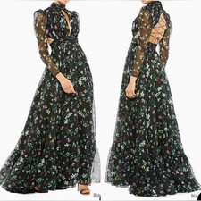 NWOT MAC DUGGAL Floral High Neck Puff Long Sleeve Gown sz 8