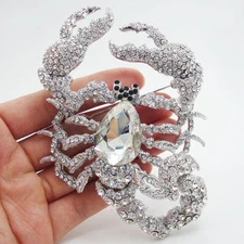 Fashion Jewelry Animal Scorpion Silver-tone Brooch Pin Clear Rhinestone Crystal