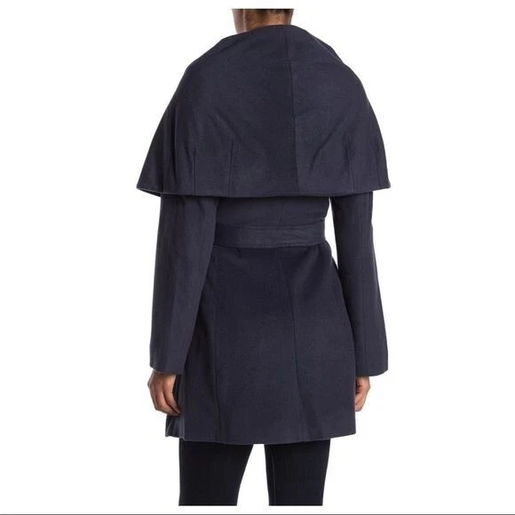 Abrigo T Tahari Mujer Marla Gran Tamaño Cuello Corbata Mezcla Lana Negro L Foto 3 de 4