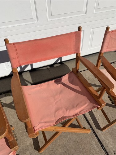 3-TELESCOPE FOLDING WOOD DIRECTORS CHAIRS Red VTG - Picture 3 of 9