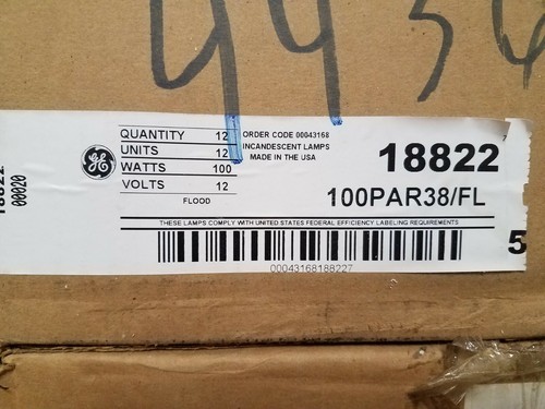 GE 18822 100PAR38/FL PAR38 Mine Flood Lamp Light Bulb 12V 100W Medium Side Prong