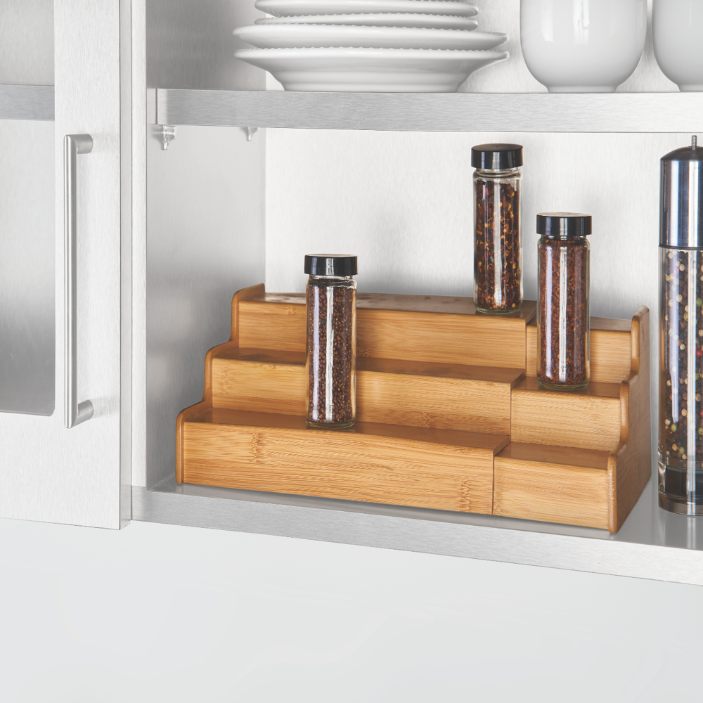 Kitchen Natural Bamboo Organizers Expandable 3-Tier Spice Rack