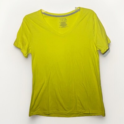 Time & Tru Juniors Sm Short Sleeve Yellow V-Neck Casual Tee Shirt