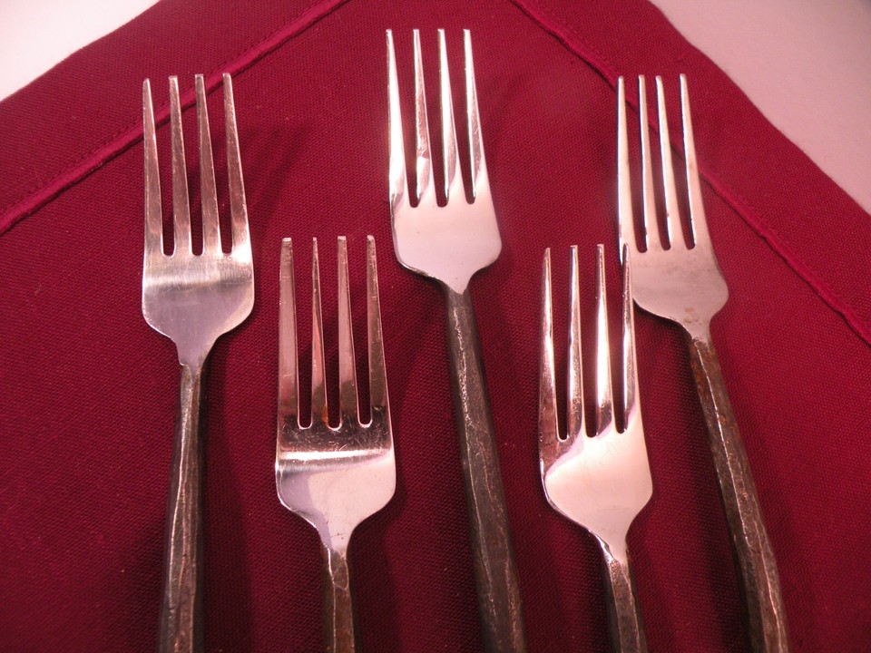 5 Salad Forks World Market Twig Flatware Stainless Black Oxidized