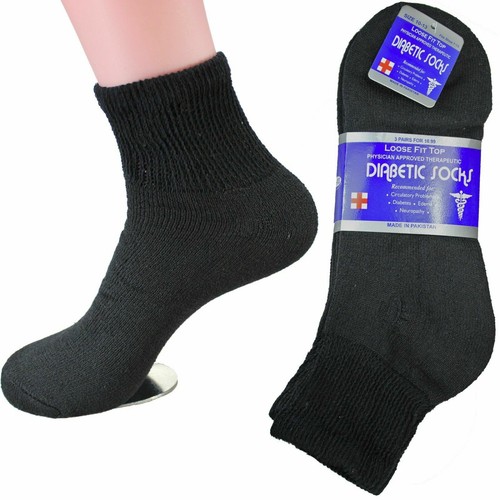 3 Paar schwarze Diabetiker Knöchelviertel Crew Socken Gesundheit Baumwolle Kreislauf - Bild 1 von 5