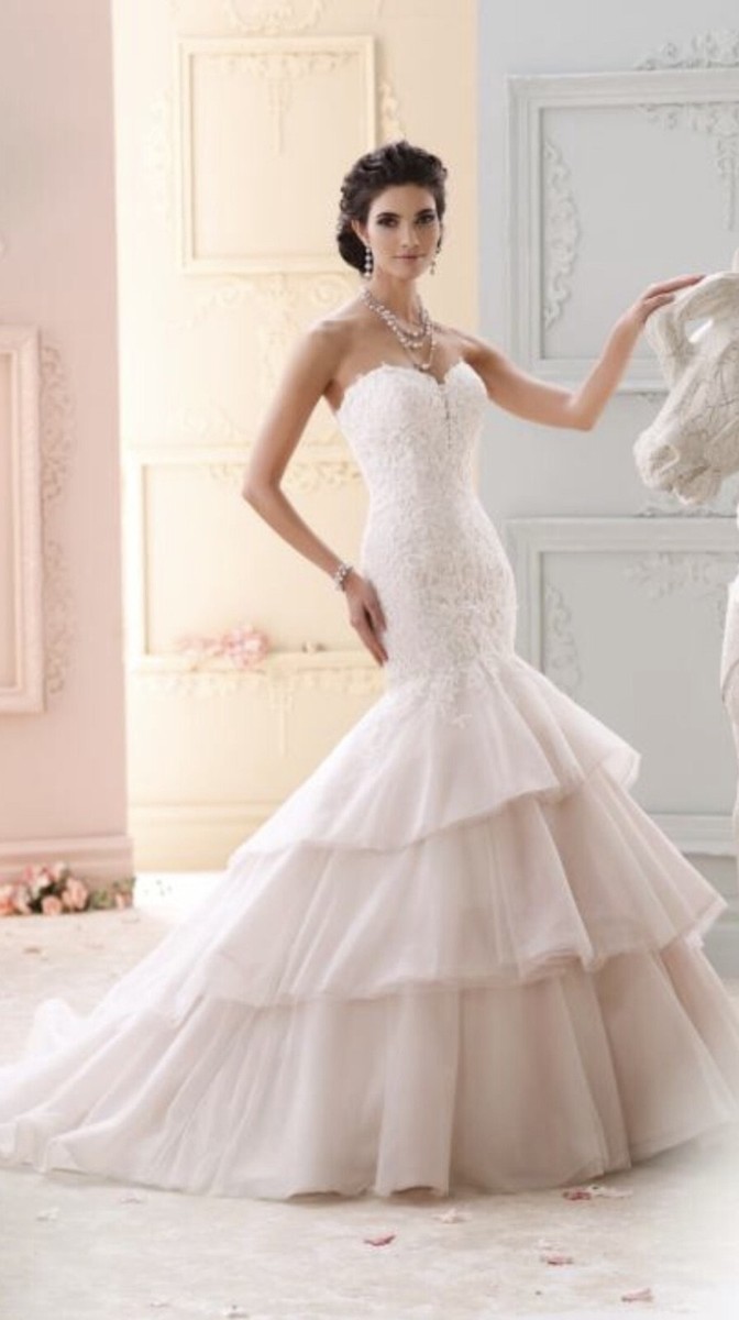 david tutera pink wedding dress David Tutera Ivory Tea Rose Embroidered Strapless Wedding Gown Size 14 $1600