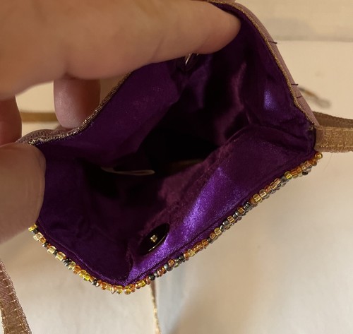 Vintage Micro Beaded Purse Made In India Extra Beads 8”x5.25” Shoulder Strap 20” - Picture 4 of 7