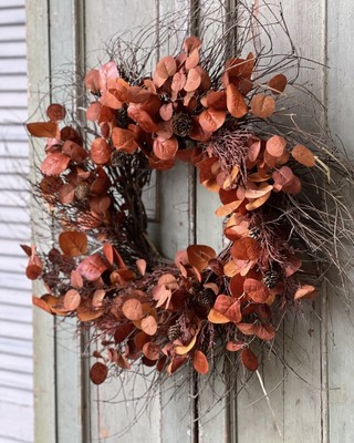 26'' Burnt Orange Penny Leaf & Twig Wreath Fall Autumn Thanksgiving