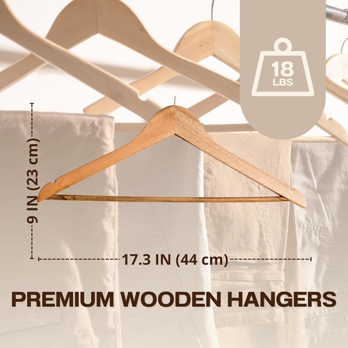 40 X WOODEN COAT HANGERS SUIT GARMENTS CLOTHES WOOD HANGER TROUSER BAR SET - Picture 3 of 7