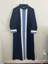 Vanity Fair Retro Blue Color Block Zip Front Robe House Coat Size 10 Vintage