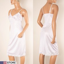 Vintage FORTUNE White Full Slip Dress Nylon Size 32 Lingerie Scalloped Lace NWT