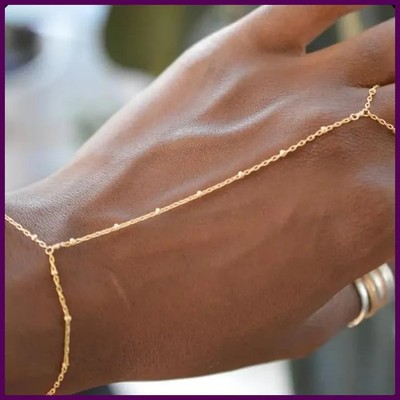 Dainty Hand Chain Bracelet Ring Gold Plated Handmade Link Chains Connecting