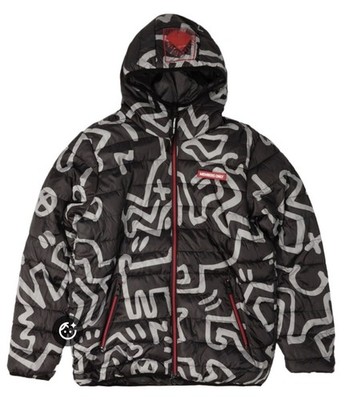 Members Only Keith Haring Jacket XL Reversible Puffer Quilted Hood Insulated