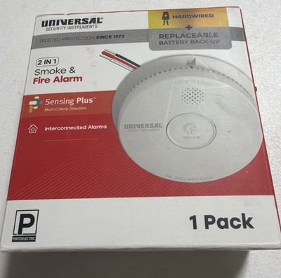 Universal Security Instruments Hardwired 2 Pack  Battery Backup Smoke Detector