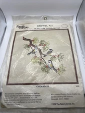 FAMILY CIRCLE Vtg 1974 Crewel Kit Embroidery Kit Chickadees on Branch 14 x 14"