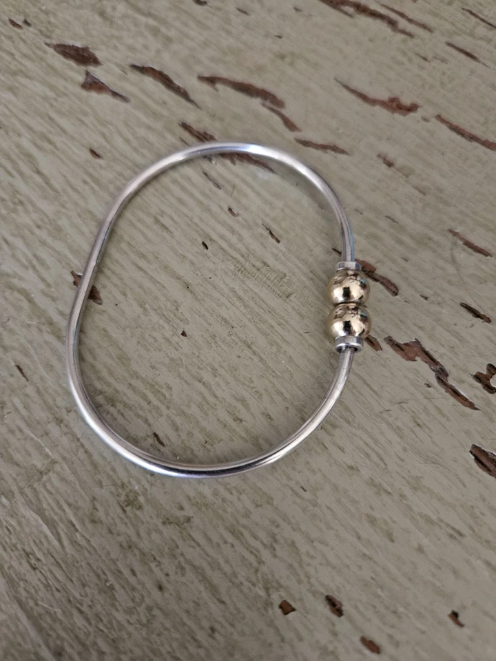 PULSERA BRAZALETE BACALAO DOBLE CAPA BOLA ORO 14K Y 925 Foto 3 de 4