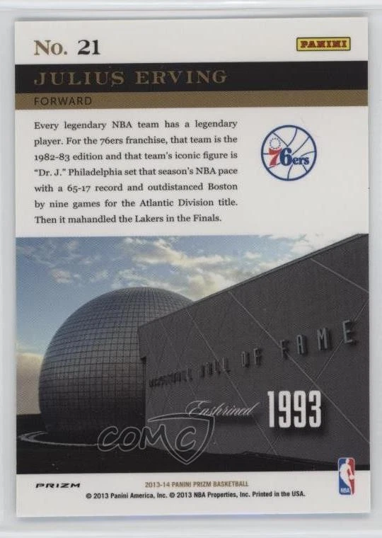 2013-14 Panini Prizm Hall Monitors Silver Prizm Julius Erving #21 HOF - Image 2 of 2