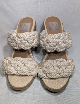 DV Dolce Vita Women's Roulette Knit Cream Block Heeled Sandals Slides Sz 6 Boho