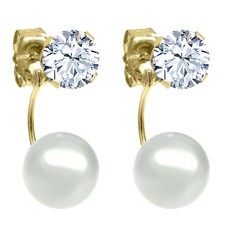 14k Yellow Gold Earrings 5 mm Zirconia with 6mm Cultured Freshwater Pearl