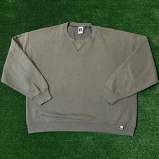 Vintage Russell Athletic Sweatshirt Mens XL Grey Olive V-Stitch Blank Crewneck