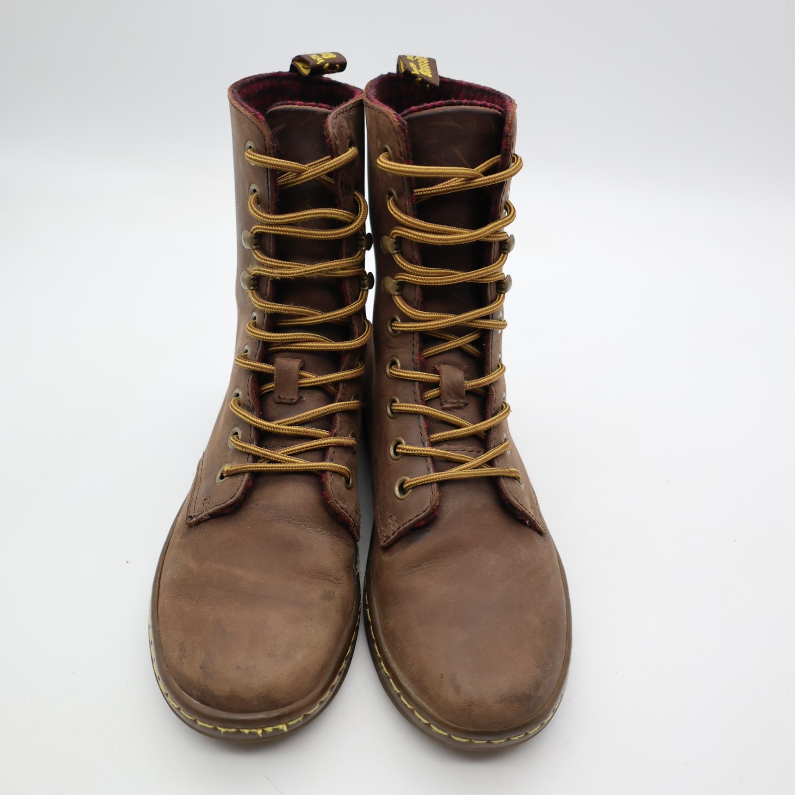 Doc Dr Martens Tehani Boots Women's Size 5 Brown Leather Plaid Combat Flat thumbnail 2