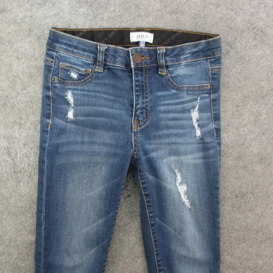 JOLT Jeans Womens 5 27W Blue Distressed Skinny Denim Mid Rise Juniors - Image 2 of 4