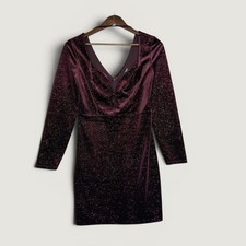 Express Velvet Mini Dress Burgundy Glitter V-Neck Whimsigoth Long Sleeve Small