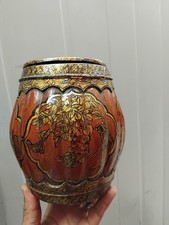 antique chinese gilded rice barrel storage container hand painted design