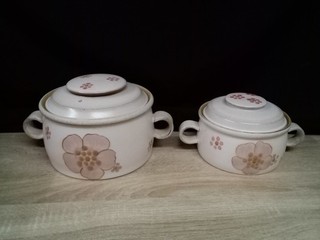 Vintage 1970's Denby Gipsy Pink Poppy Flower Ceramic Kitchen Pots Set Of 2