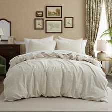 3-Piece Linen Cotton Blend Duvet Cover Set, Queen/King with Shams, Corner Ties