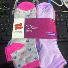 Hanes NO SHOW Socks 10-Pack Girls Ultimate Lightweight EZ Sort Large 4-10
