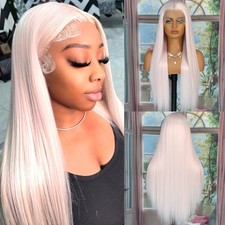 Ice Pink Lace Front Wigs Natural Long Silky Straight Hair Glueless Women Party