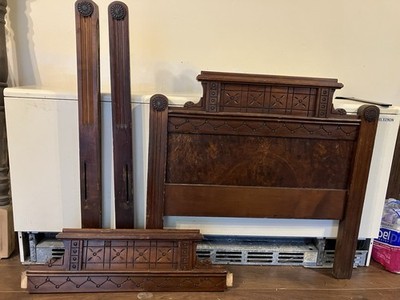 Antique Wooden Victorian Child s Bed Furniture Salvage Footboard Pediment Parts