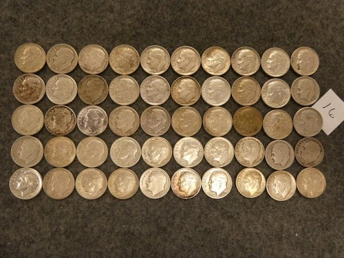 50 coin lot 90% SILVER Roosevelt Dimes Pre 65 FREE Shipping lot 16